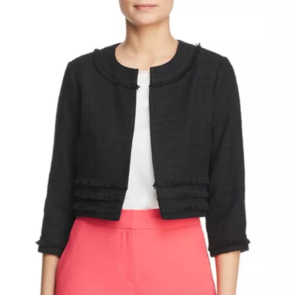 Karl Lagerfeld Paris Frayed Tweed Cropped Jacket Size M